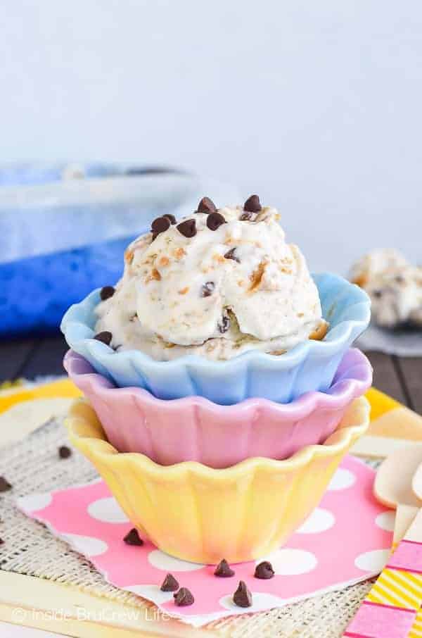 Peanut Butter Banana Ice Cream - this creamy ice cream is sweetened with ripe bananas. Peanut butter chunks and chocolate chips add a fun taste and texture. Easy recipe to make when you are craving something sweet!