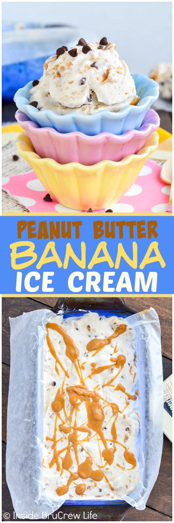 Peanut Butter Banana Ice Cream - swirls of peanut butter and chocolate chips add a great taste and texture to this easy banana ice cream. Great recipe to make when you are craving something sweet. 