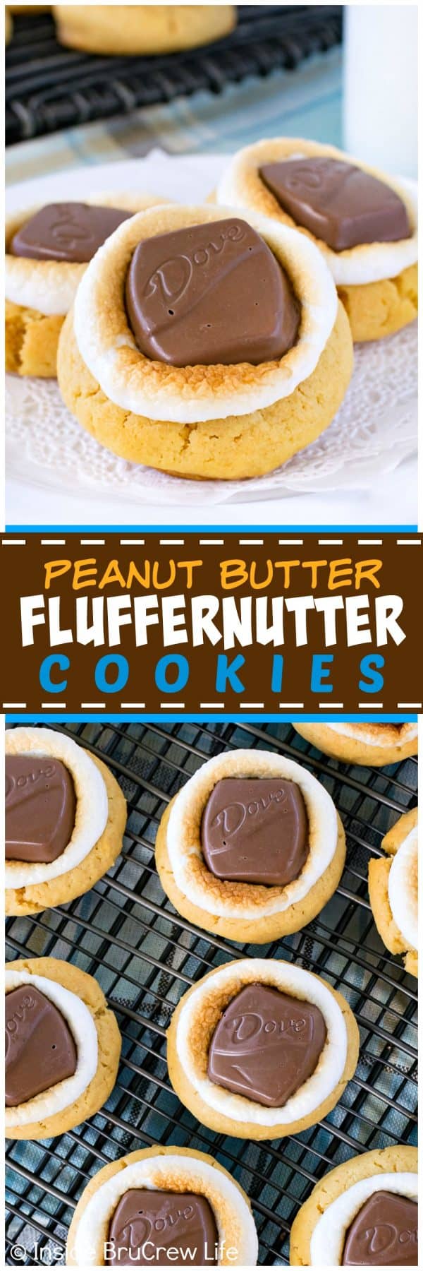 Peanut Butter Fluffernutter Cookies - soft peanut butter cookies topped with toasted marshmallows and peanut butter candy bars makes a great snack to go with milk. Easy recipe for after school or cookie jars!