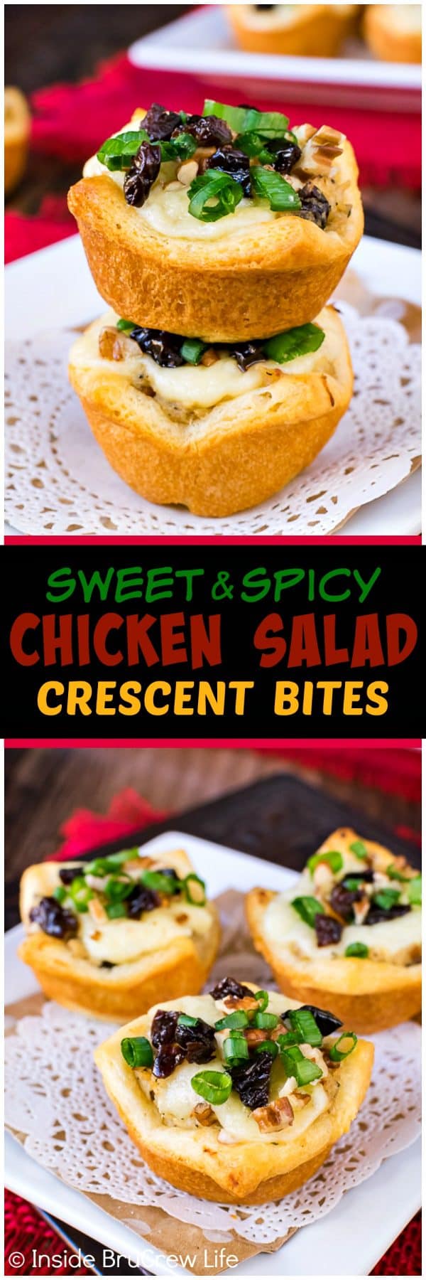 2 pictures of a crescent roll appetizer joined with a text box.