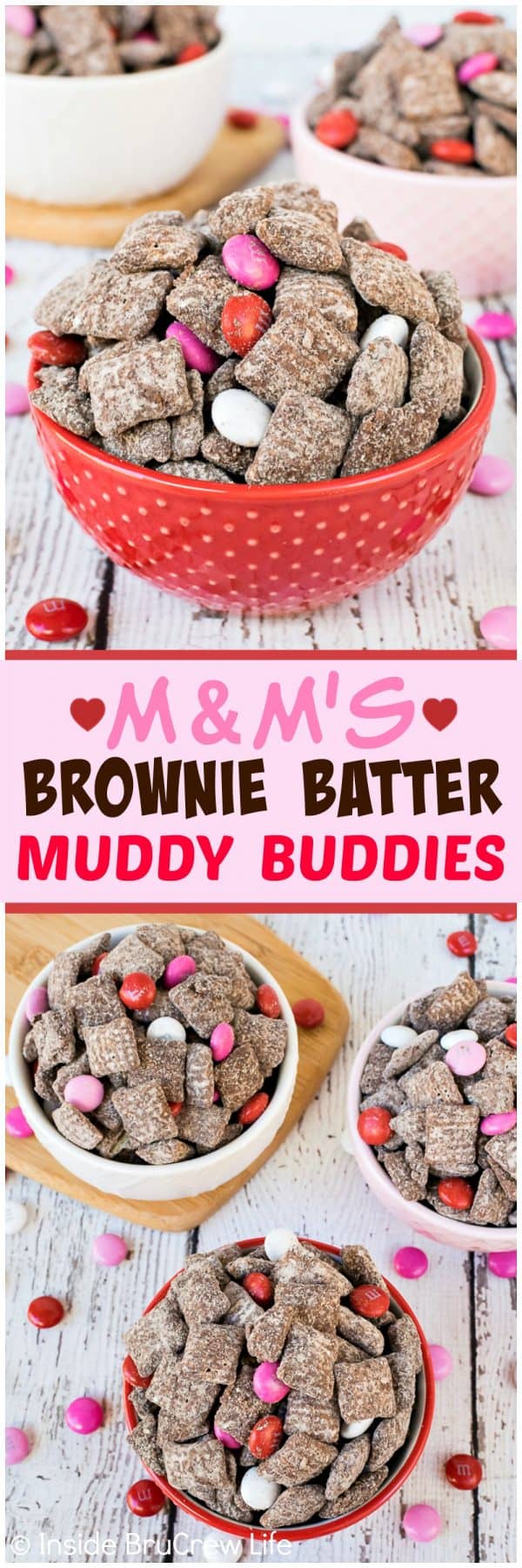 2 pictures of muddy buddies separated by a text box.