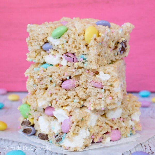 Dulce de Leche Rice Krispy Treats with M&M's® Crispy