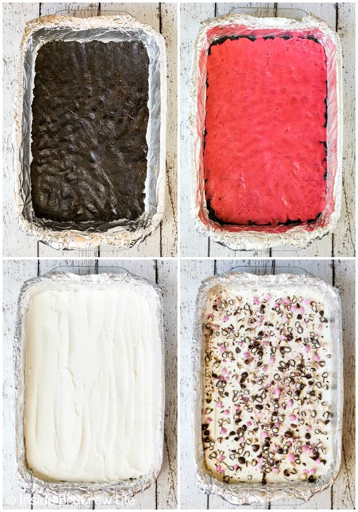 Neapolitan Sugar Cookie Bars - three layers of cookie dough and frosting make this such a fun dessert recipe #cookies #chocolate #strawberry #vanilla #sugarcookies #easydesserts #barcookies