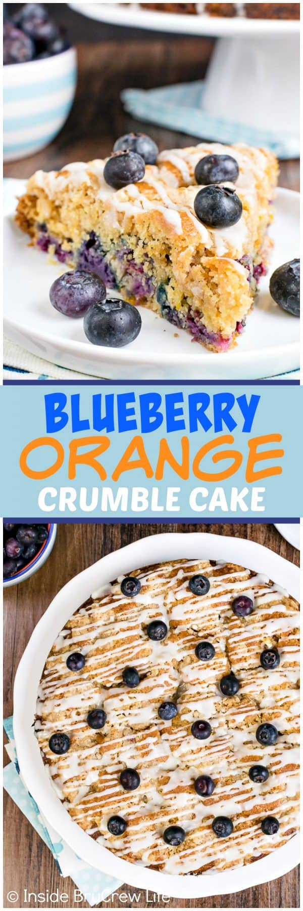 Blueberry Orange Crumble Cake - fresh blueberries, streusel, and glaze make this soft coffee cake taste amazing. Make this easy recipe for breakfast or brunch! #coffeecake #blueberry #orange #breakfast #brunch #mothersday #homemade #recipe #easy