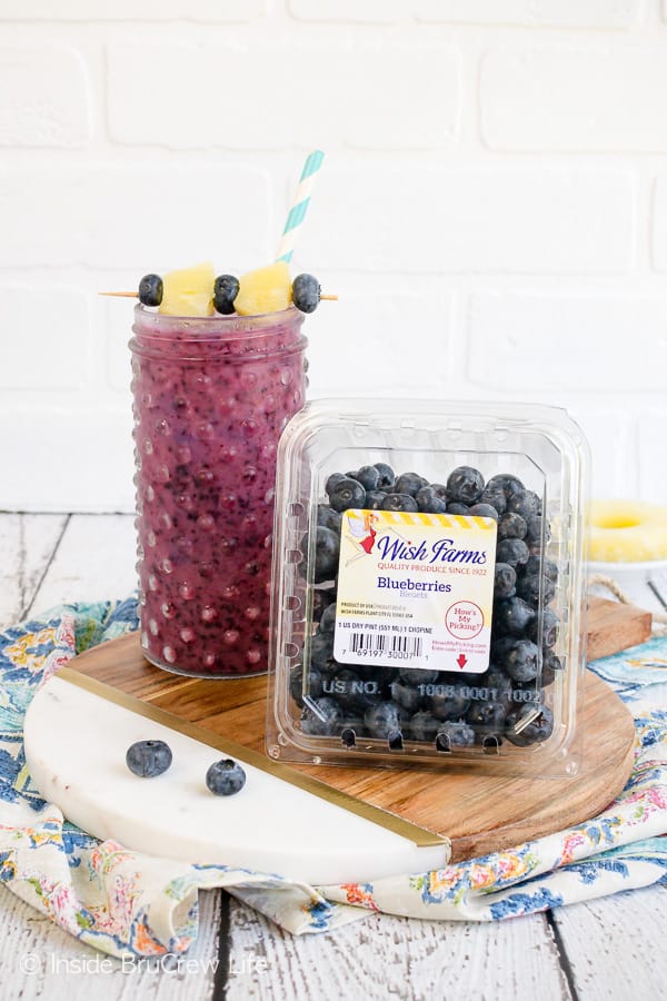 Blueberry Pineapple Slushies - you can have homemade fruit slushies in minutes with just a few ingredients. Make this refreshing recipe for hot summer days! #fruitslushies #homemade #easy #recipe #blueberry #ad #pineapple #frozendrinks