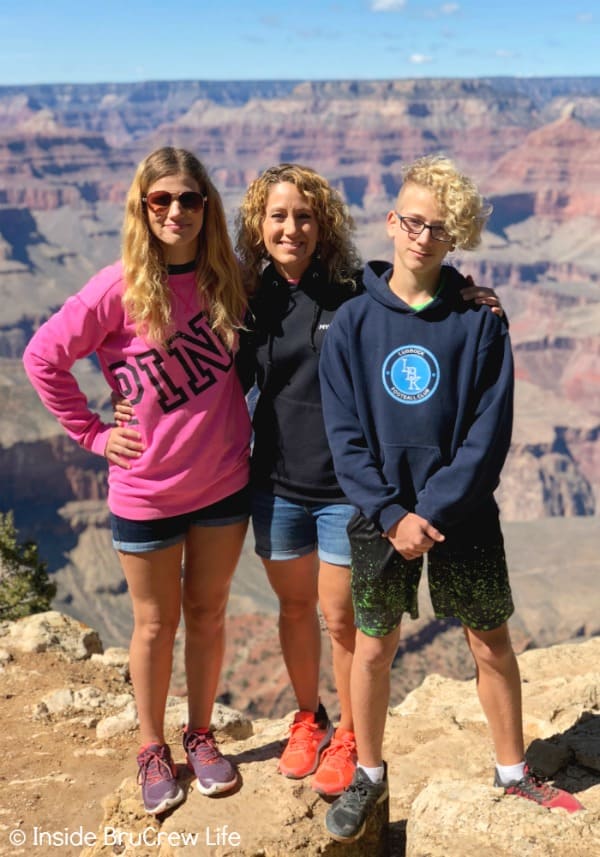 Visiting Grand Canyon National Park - the temperature in March is chilly so be prepared with sweatshirts or jackets