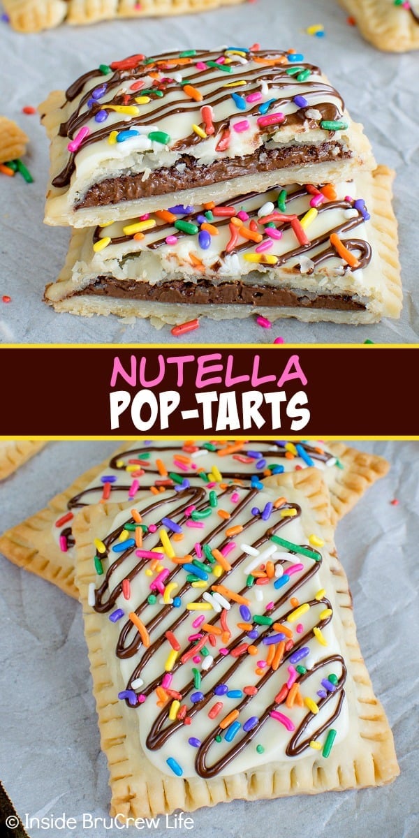 Two pictures of Nutella pop tarts collaged together with a brown text box