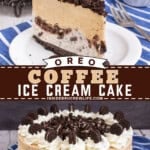 Pinterest image for coffee ice cream cake.