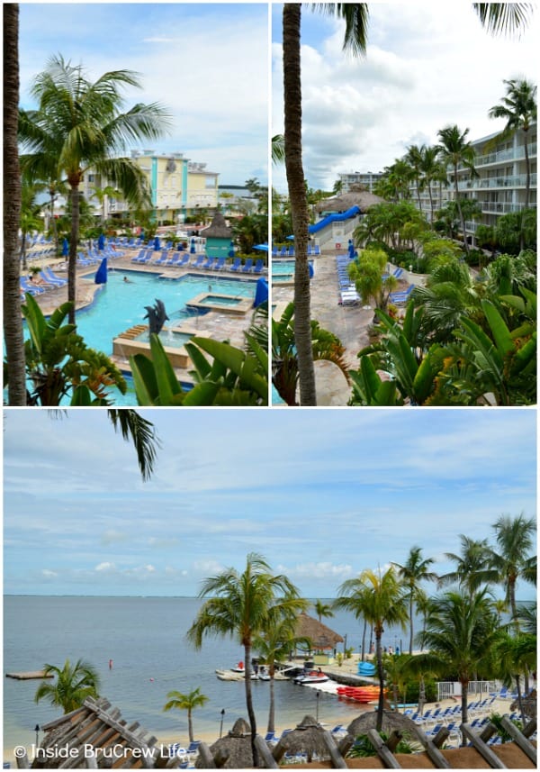 Four pictures of the Marriott Beach Resort collaged together.