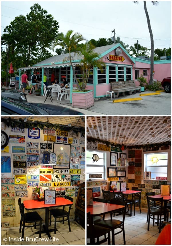 Three pictures of Mrs. Mac's Kitchen in Key Largo collaged together.