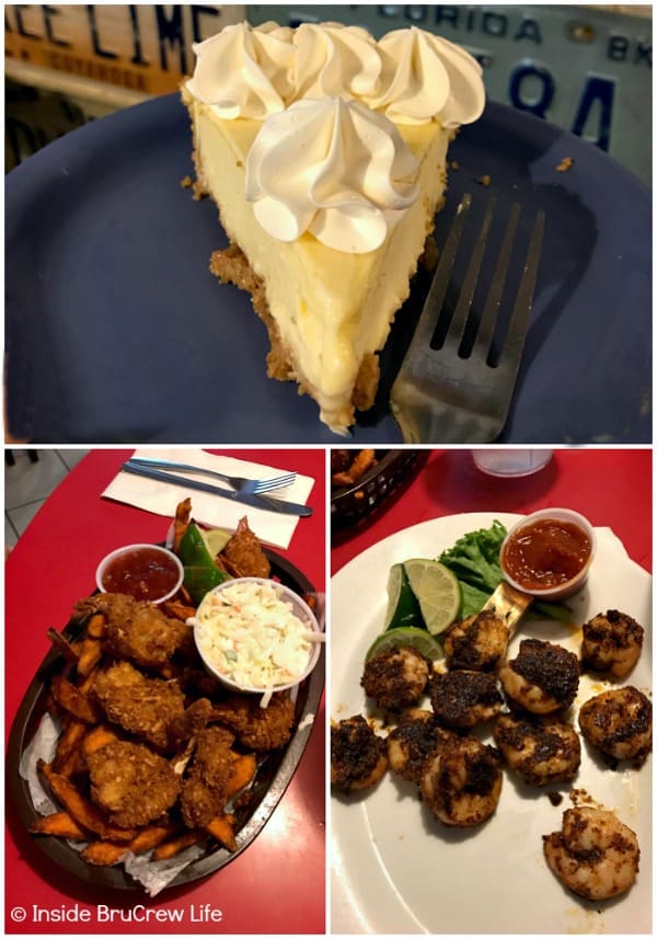 Three pictures of food from Mrs. Mac's Kitchen in Key Largo.