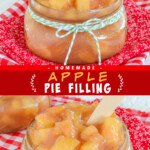 Two pictures of apple pie filling collaged together with a red text box.