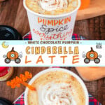 Two pictures of a Cinderella Latte collaged with a white text box.