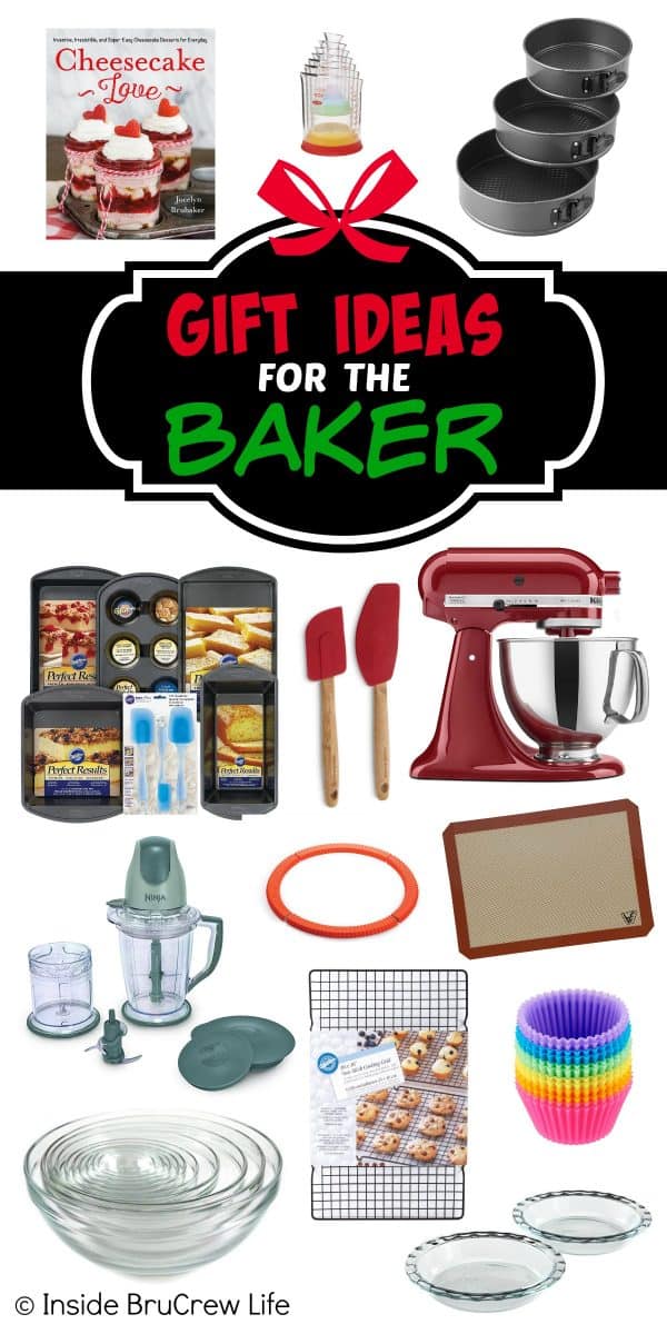 Gift Ideas for the Baker - use this gift guide to buy kitchen tools or utensils for the baker in your life.  These gifts are all ones that I own and use the most in our kitchen. #giftguide #baker #holiday #giftideas #baking