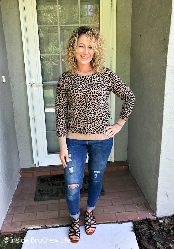 Fall Fashion Finds - this leopard sweater from Target is a fun thing to add to your wardrobe this fall. It is lightweight, looks great with any color jean, or layer it with a collared shirt! #fashion #shopping #target #targetstyle