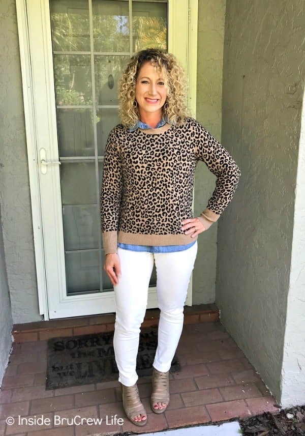 Fall Fashion Finds - this leopard sweater from Target is a fun thing to add to your wardrobe this fall. It is lightweight, looks great with any color jean, or layer it with a collared shirt! #fashion #shopping #target #targetstyle