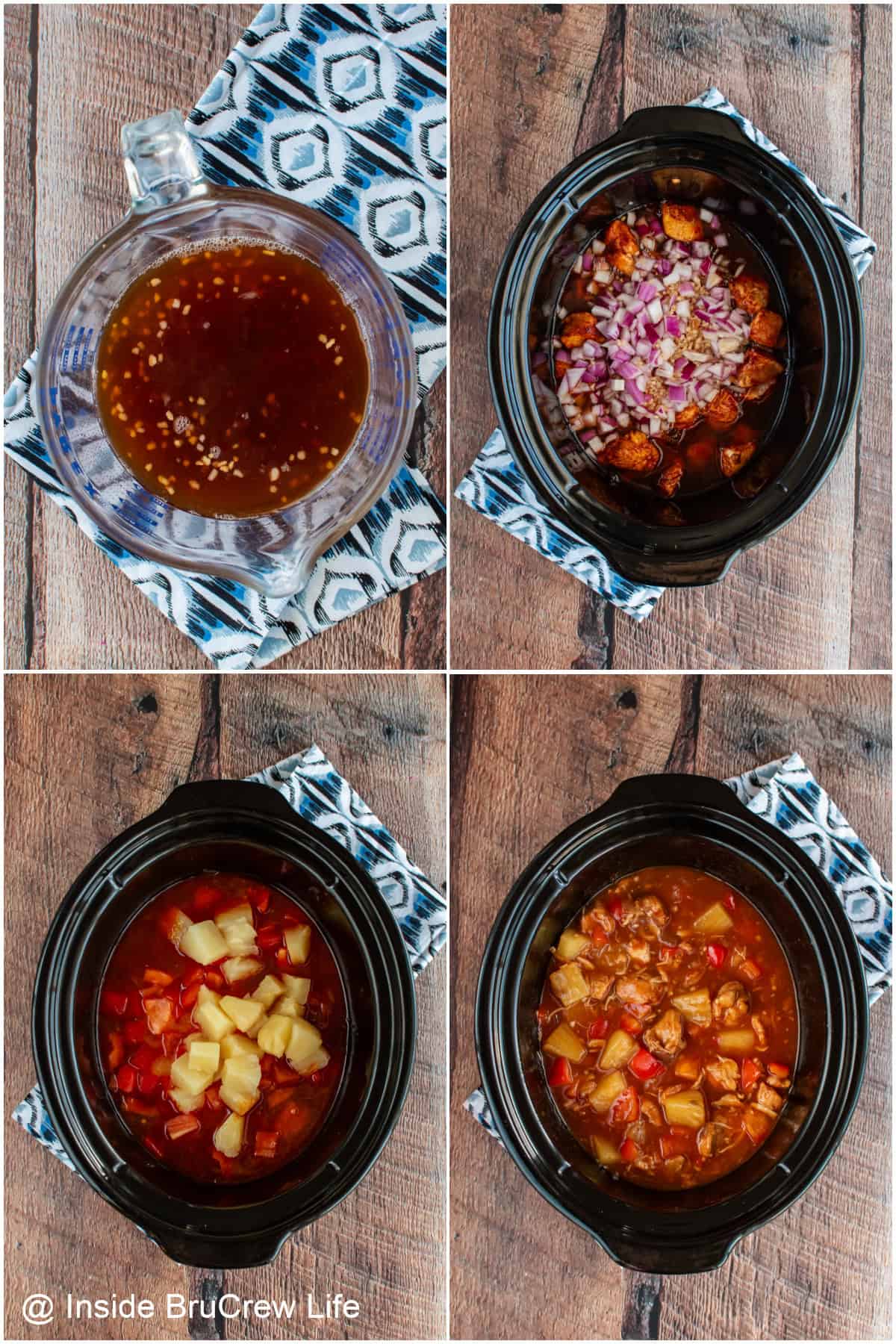 Step-by-step photos showing how to make crockpot sweet and sour chicken.