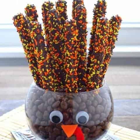 Chocolate Covered Pretzels in a Turkey Jar