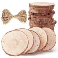 Caydo 20 Pieces 2.75-3.15 Inch Unfinished Predrilled Wood Slices Thickness of 0.8cm Solid Round Log Discs and 33 Feet Natural Jute Twine for Christmas Ornaments Decorations