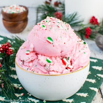 A bowl filled with pink ice cream.
