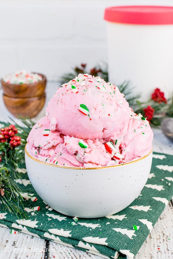 Gelato alla menta piperita - l'aggiunta di bastoncini di zucchero schiacciati al gelato alla menta piperita fatto in casa gli conferisce un colore divertente e croccante! Prova questa ricetta facile per le feste di Natale! #icecream #peppermint #candycanes #homemadeicecream #easy #recipe #holiday #christmas