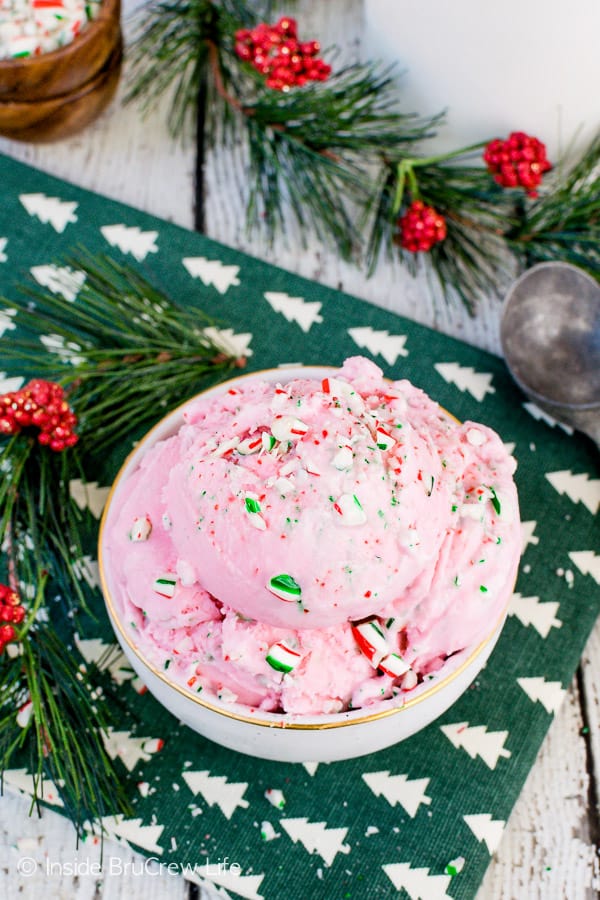 Peppermint Stick Ice Cream - questo cremoso gelato fatto in casa è pieno di croccanti caramelle alla menta piperita! È una ricetta da fare assolutamente quest'inverno! #icecream #peppermint #candycanes #homemadeicecream #easy #recipe #holiday #christmas's a must make recipe this winter! #icecream #peppermint #candycanes #homemadeicecream #easy #recipe #holiday #christmas