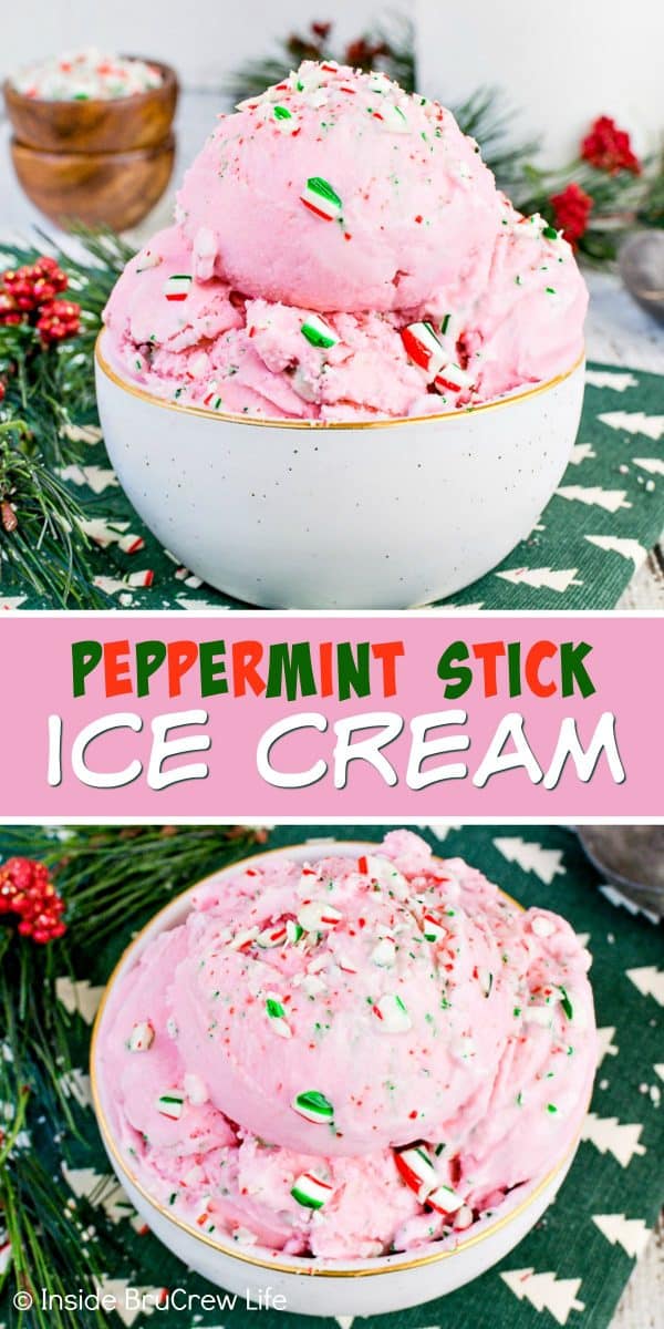 Two pictures of Peppermint Stick Ice Cream separated by a text box.