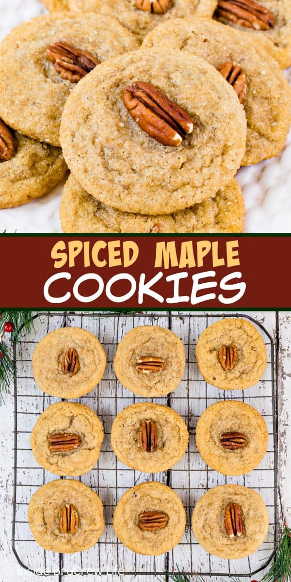 Two pictures of Spiced Maple Cookies collaged together with a brown text box.