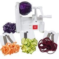 Paderno World Cuisine 3-Blade Vegetable Slicer / Spiralizer, Counter-Mounted and includes 3 Stainless Steel Blades