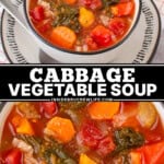 Pinterest image for cabbage vegetable soup.