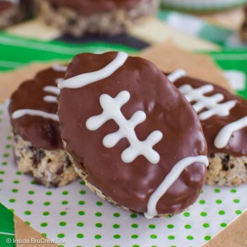 Footballs treats on a board.