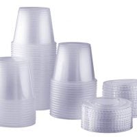 [100 Sets - 5.5 oz.] Plastic Disposable Portion Cups With Lids, Souffle Cups, Condiment Cups
