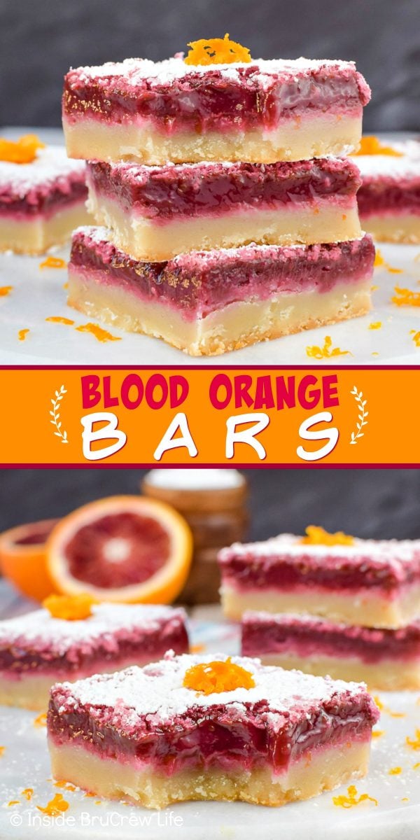 Two pictures of Blood Orange Bars collaged together with an orange text box.