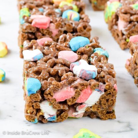 Chocolate Lucky Charms Marshmallow Treats - Inside BruCrew Life