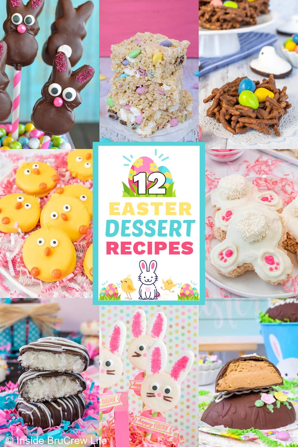 A collage of Easter dessert recipes with a white text box in the middle.