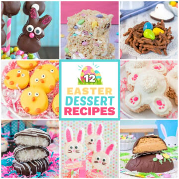 A collage of Easter dessert recipes with a white text box in the middle.