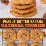 Pinterest image for peanut butter banana oatmeal cookies.