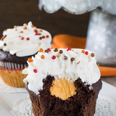 Chocolate Pumpkin Cream Filled Cupcakes