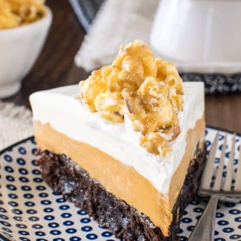 White Chocolate Caramel Mousse Brownie Cake