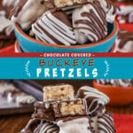 Two pictures of buckeye pretzels collaged with a teal text box.