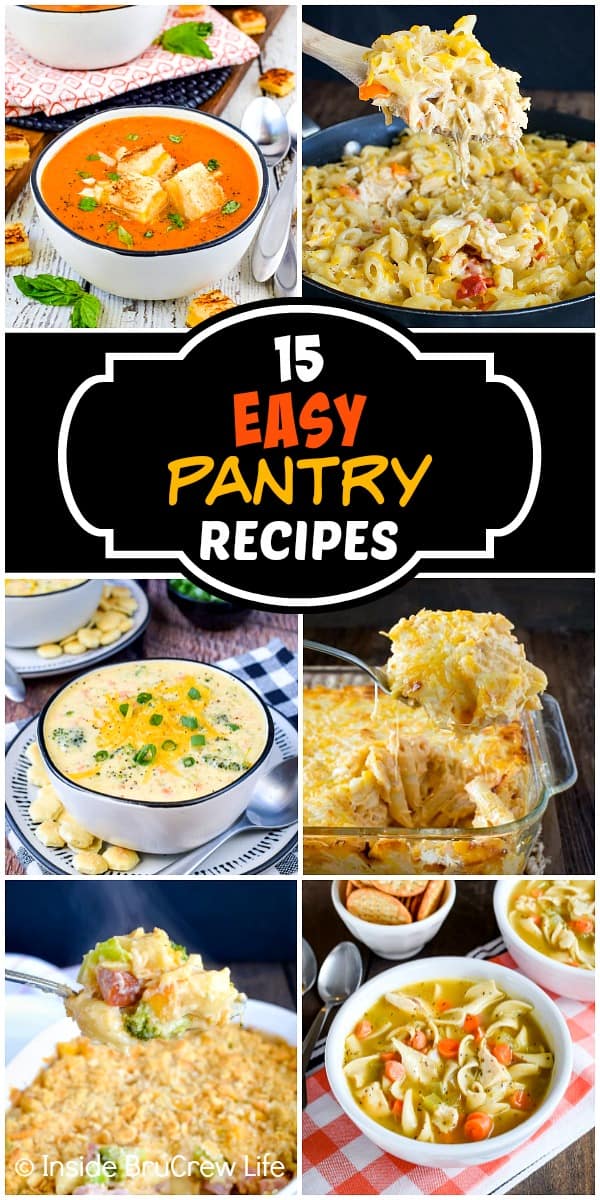 15 Easy Pantry Recipes - these dinner recipes come together quickly using staples you have stocked in your pantry, fridge, and freezer. Make these easy recipes for dinner or use them to prep for emergencies. 