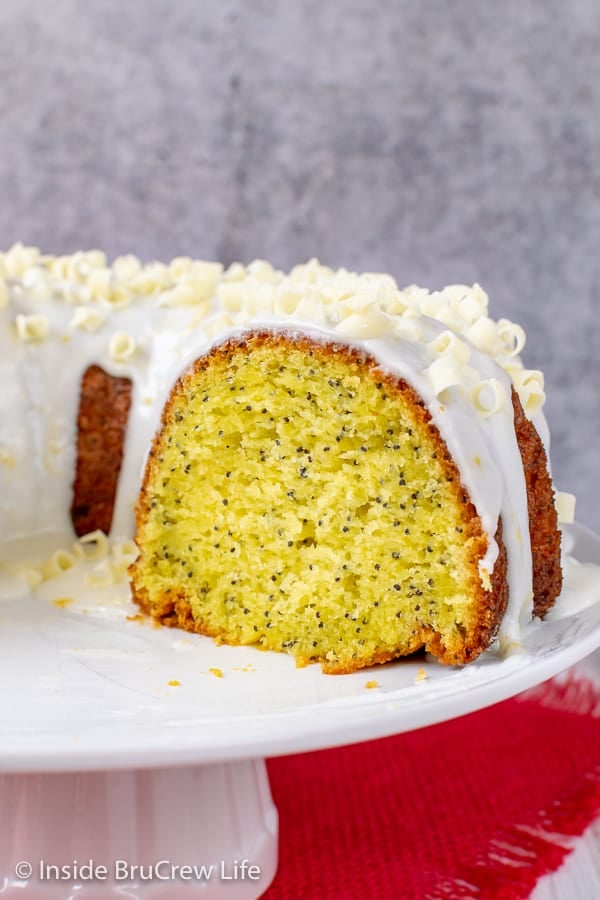 Up close picture of the inside of a lemon bundt cake