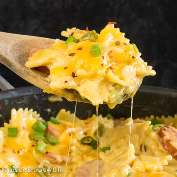 Skillet Cheddar Polenta with Sausage - Running to the Kitchen®