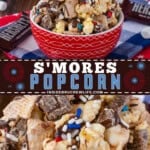 Pinterest image for s'mores popcorn.
