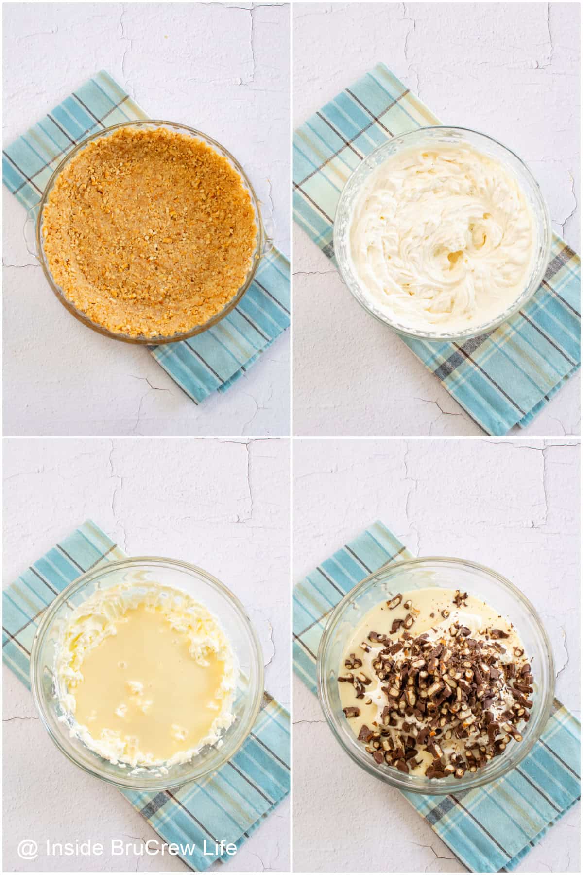 Step by step photos showing how to make a no churn malt ice cream.
