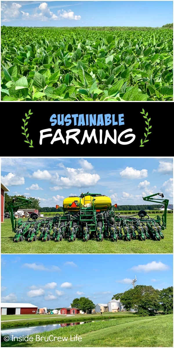 Three farming pictures collaged together with a black text box 