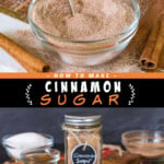 Two pictures of cinnamon sugar collaged with a black text box.