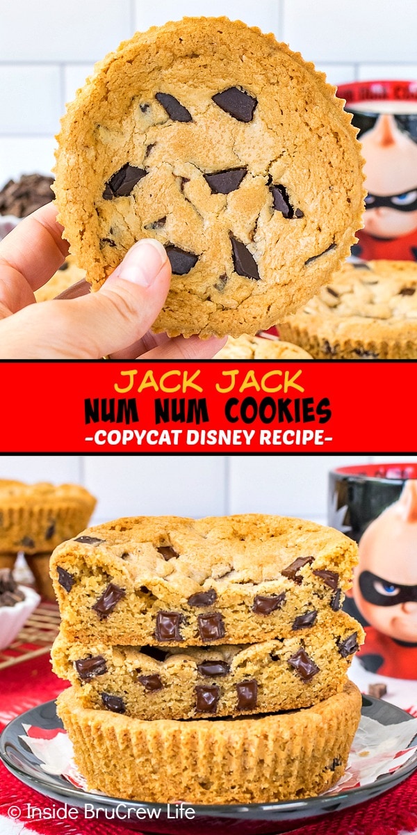 Two pictures of Jack Jack Num Num Cookies collaged together with a red text box.