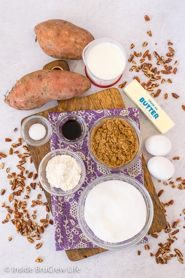 Overhead picture of the ingredients for sweet potato souffle