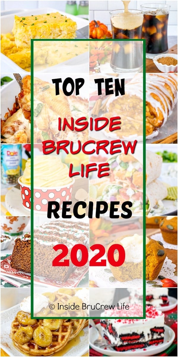 A collage picture of the Top Ten BruCrew Life Recipes from 2020